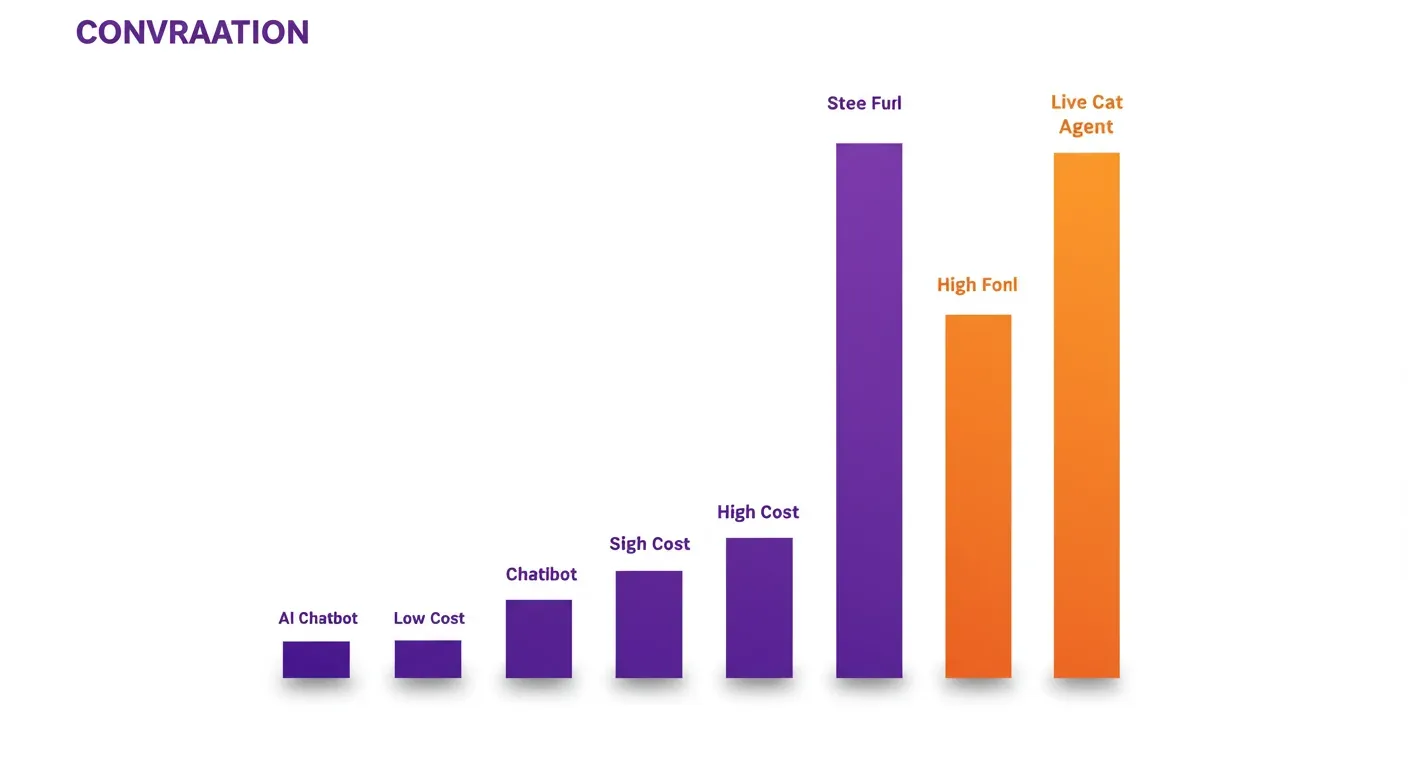 Infographic comparing AI chatbot cost per conversation to live chat cost per conversation for SMBs in 2025